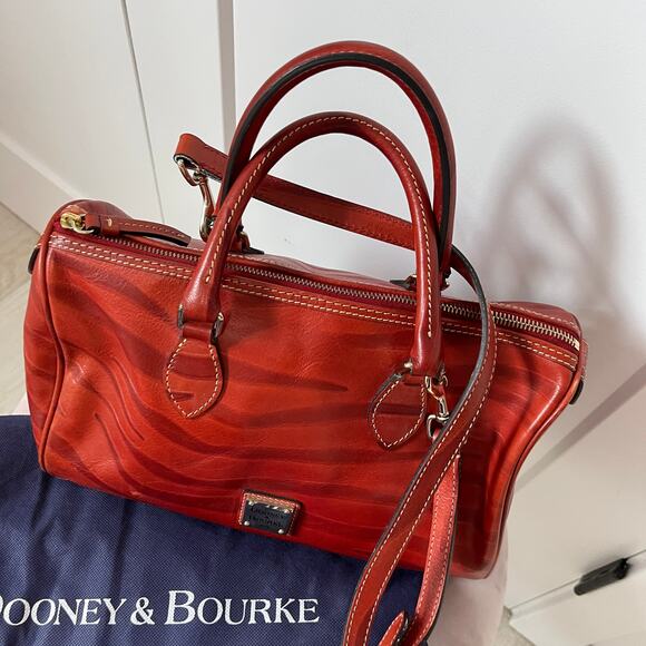 Dooney & Bourke Red Leather Animal Print Satchel Tote Bag - Picture 3 of 8